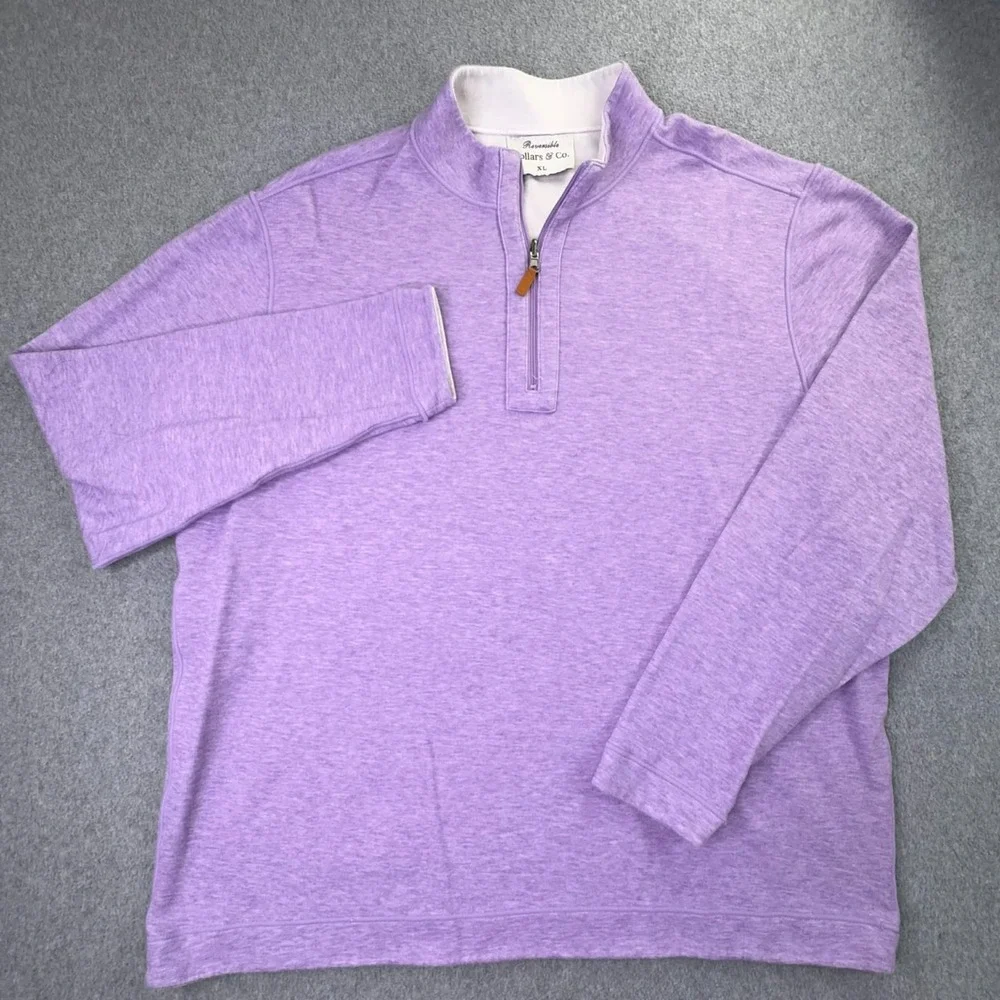 Collars & Co 1/4 Zip Sweater Men's Size XL Reversible Lavender Cream Golf Luxury